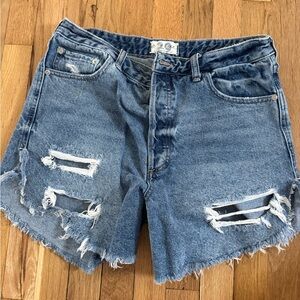 Free People Blue Distressed Jean Shorts